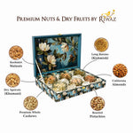 Riwaz Blue Floral Dry Fruit Gift Box | Premium Assorted Nuts in Elegant Designer Box – Ideal for Festive Gifting & Celebrations