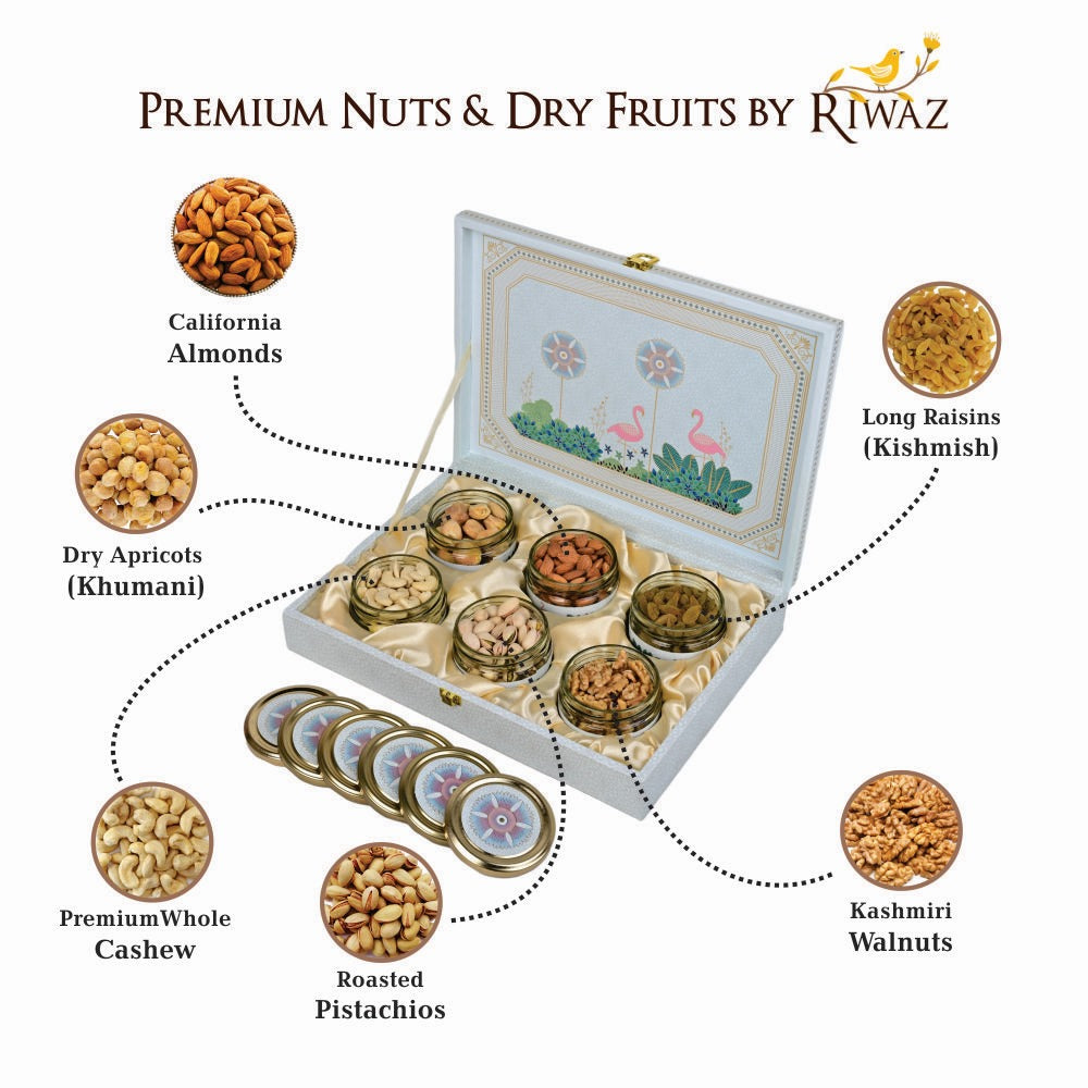 Riwaz Pink Fairy Dry Fruit Gift Box  | Premium 6-Jar Set | Almonds, Cashews, Pistachios , Walnuts , Figs & Raisins| Luxury Elegant & Reusable Gift Hamper