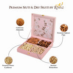 Riwaz Premium Flower Genda Gift Box | Premium 4- column Set | Almonds, Cashews, Pistachios , Walnuts , Figs & Raisins | Luxury Elegant & Reusable Gift Hamper | High Protein & Immunity Booster Assortment