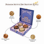 Riwaz Premium Blue Darwaja Gift Box | Premium 4-Jar Set | Almonds, Cashews, Pistachios , Walnuts , Figs & Raisins| Luxury Elegant & Reusable