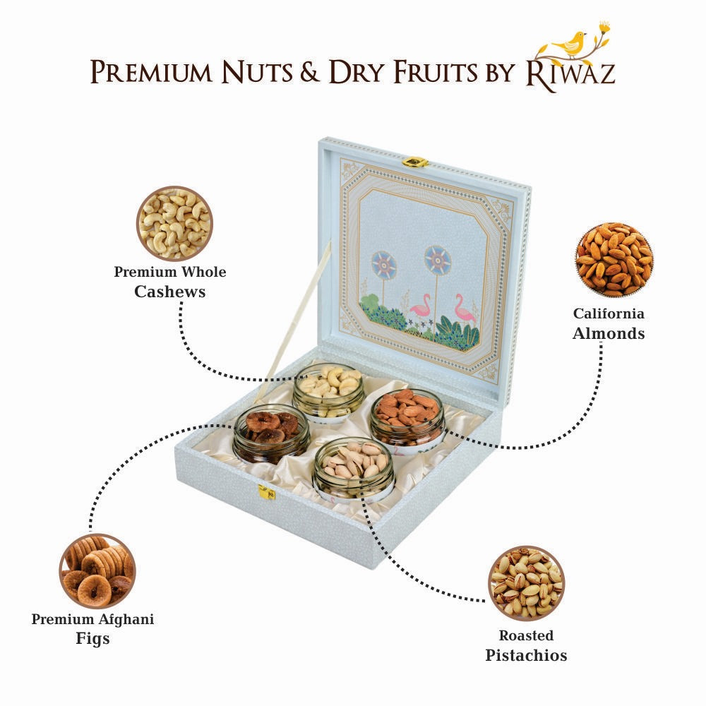 Riwaz Luxury Pink Fairy Gift Box |  Premium 4-Jar Set | Almonds, Cashews, Pistachios , Walnuts , Figs & Raisins| Luxury Elegant & Reusable Gift Hamper