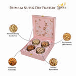 Riwaz Gifts Floral Genda Premium Dry Fruit Gift Box | Premium 4-Jar Set | Almonds, Cashews, Pistachios , Walnuts , Figs & Raisins| Luxury Elegant