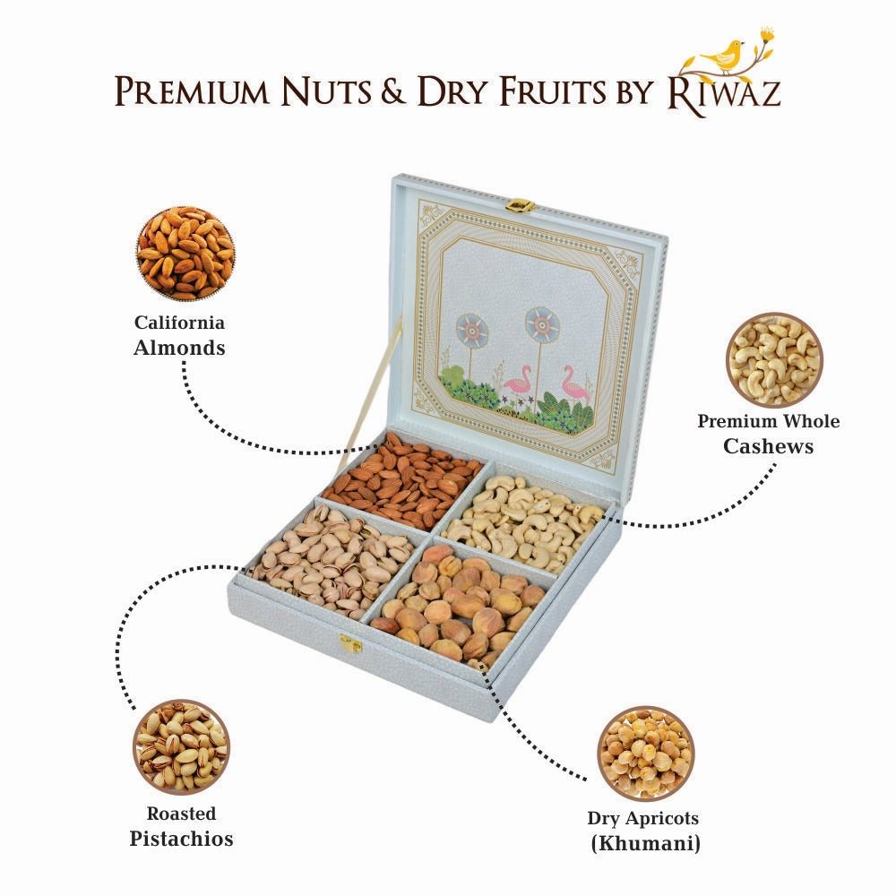 Riwaz Luxury Pink Fairy Gift Box| Premium 4- column Set | Almonds, Cashews, Pistachios , Walnuts , Figs & Raisins | Luxury Elegant & Reusable Gift Hamper | High Protein & Immunity Booster Assortment