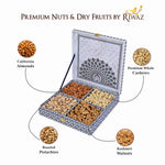 Riwaz Premium Mor Pankh Gift Box | Elegance Meets Gourmet Delight | 4-Column Selection of Almonds, Cashews, Raisins & Khumani