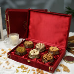 Riwaz Luxury Red Suede Dry Fruit Gift Box  | Premium 6-Jar Set | Almonds, Cashews, Pistachios , Walnuts , Figs & Raisins| Luxury Elegant & Reusable Gift Hamper | High Protein & Immunity Booster Assortment |