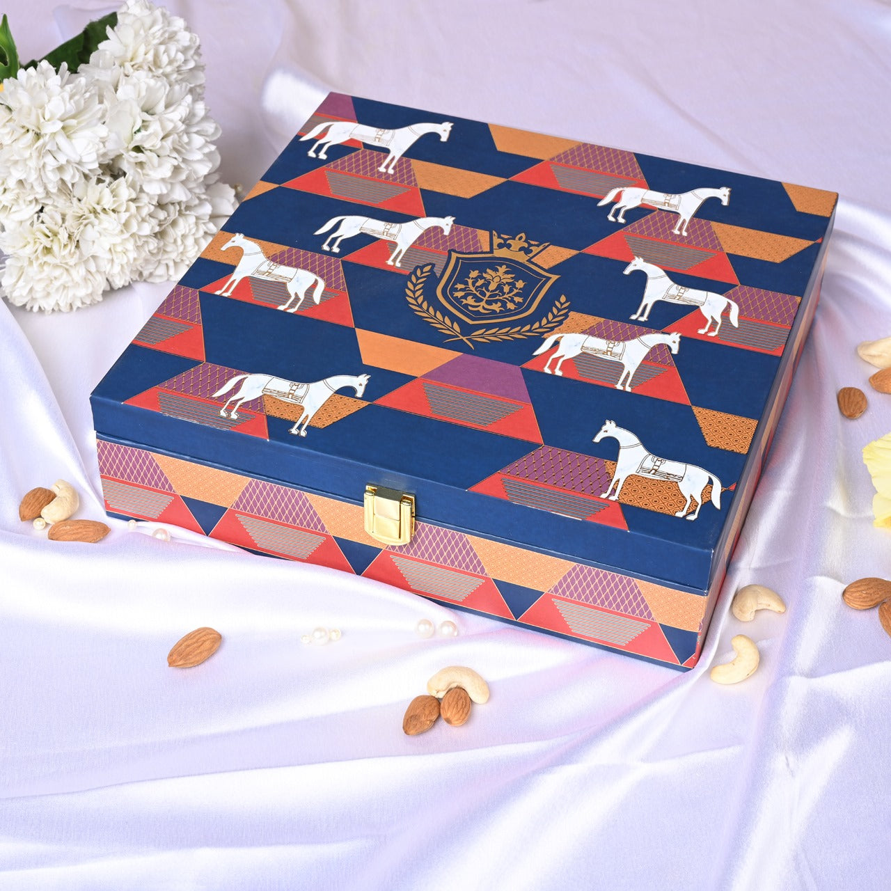 Riwaz Luxury Red Horse Gif tbox |Premium 4-Jar Set | Almonds, Cashews, Pistachios , Walnuts , Figs & Raisins| Luxury Elegant & Reusable Gift