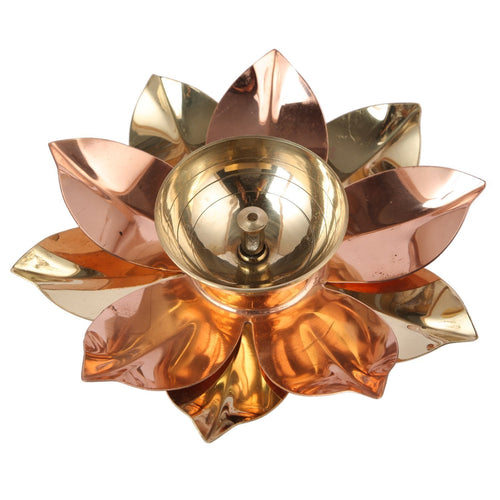 Lotus Shape Brass Diya for Puja | Traditional Oil Lamp for Home Temple & Mandir | Elegant Decorative Diya Stand for Diwali Gifting, Pooja & Spiritual Use