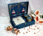 Riwaz Royal Blue Maharaja Gift Box | Designer 2-Section Luxury Dry Fruit Assortment of Almonds, Cashews, Pistachios & Raisins