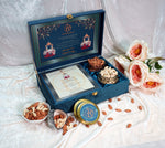 Riwaz Royal Blue Maharaja Gift Box | Designer 2-Section Luxury Dry Fruit Assortment of Almonds, Cashews, Pistachios & Raisins