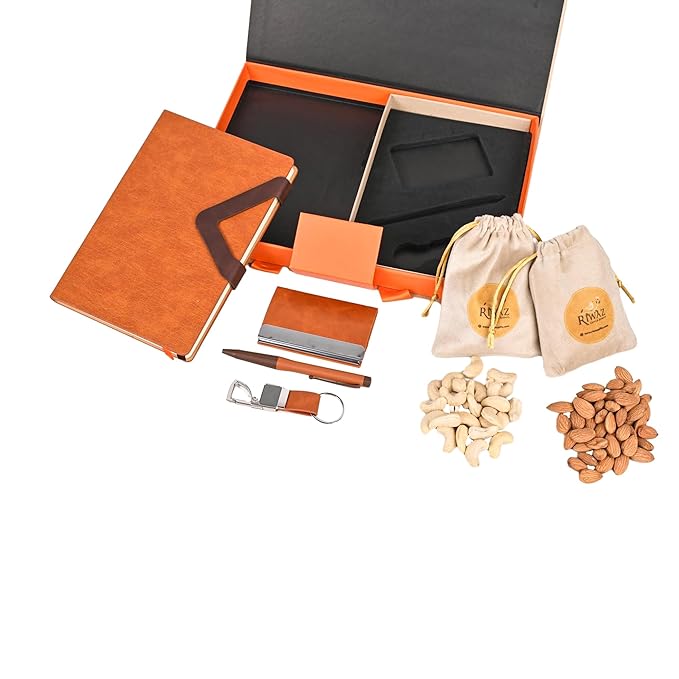 Riwaz Premium Corporate Gift Hamper for Diwali, Clients & Employees | Includes Diary, Pen, Keychain, Card Holder & Premium Dry Fruits