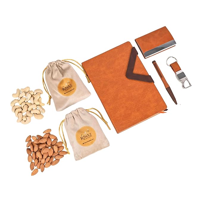 Riwaz Premium Corporate Gift Hamper for Diwali, Clients & Employees | Includes Diary, Pen, Keychain, Card Holder & Premium Dry Fruits