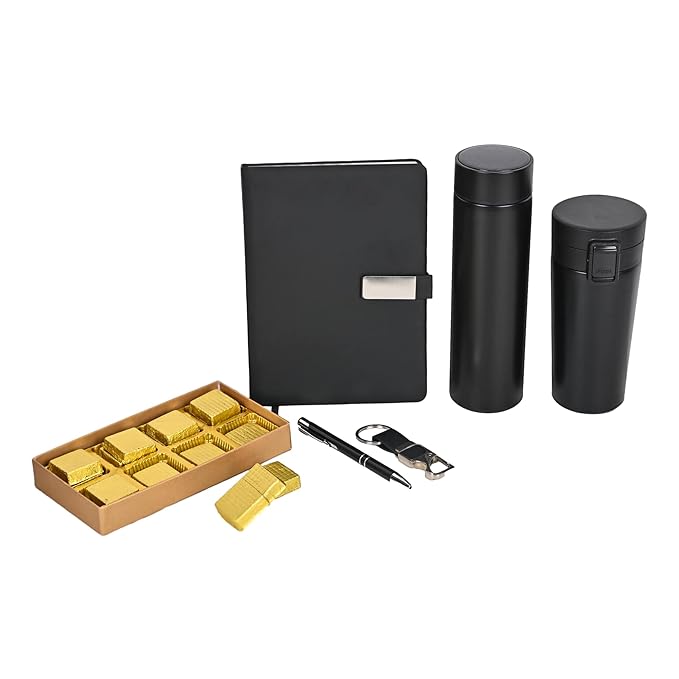 Riwaz Executive Corporate Gift Hamper for Diwali | Elegant Potli Bag with Dairy, Pen, Smart Tumbler Bottle, Keychain, and Chocolates