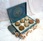 Riwaz Heritage Tree of Life Gift Box | Premium 6-Jar Dry Fruit Hamper | Luxury Blue & Gold Designer Box for Weddings, Festivals