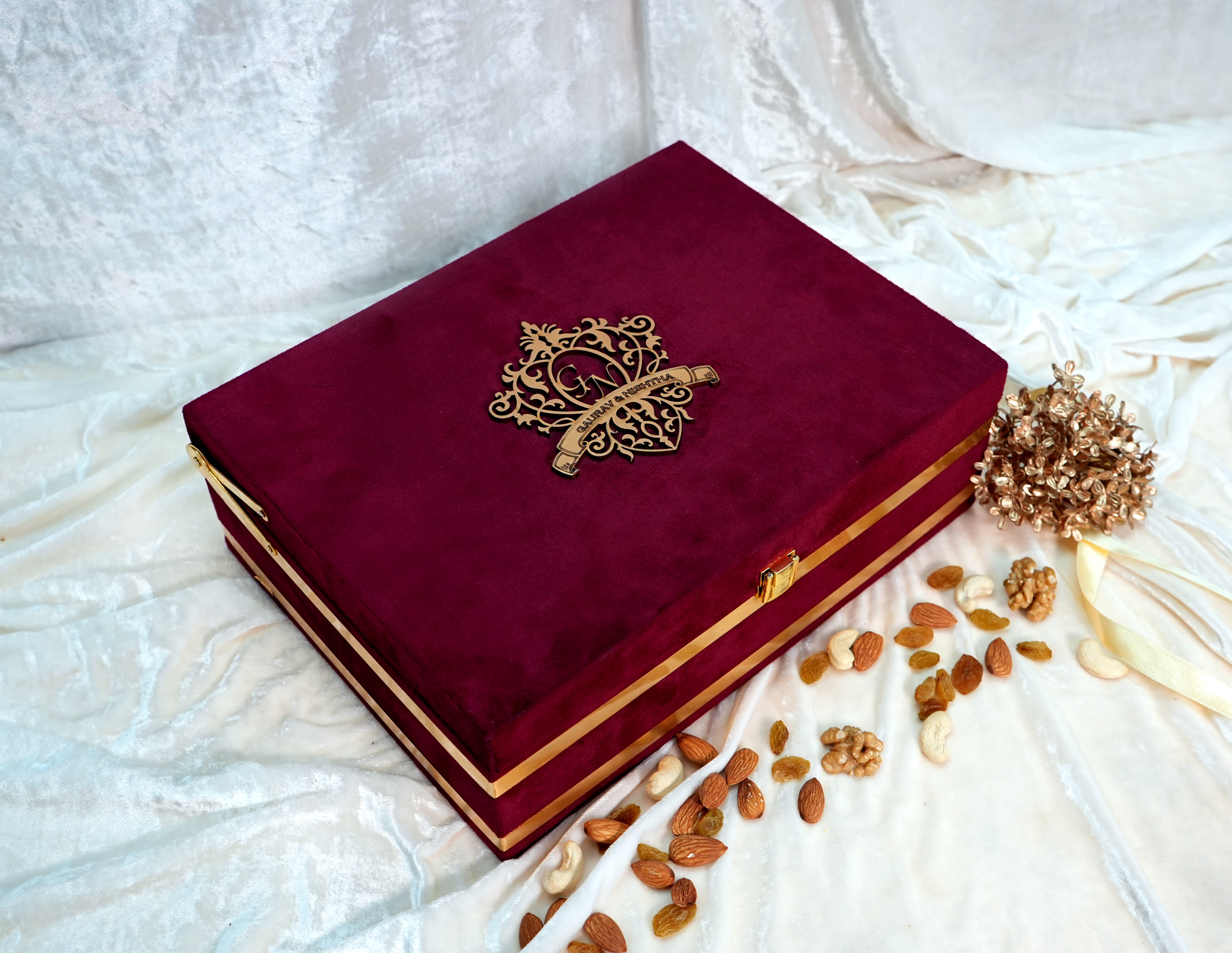 Riwaz Luxe Velvet Red Gift Box | Elegant Assortment of Almonds, Cashews, Walnuts & Raisins | 100% Natural & Premium Quality | Perfect Gift