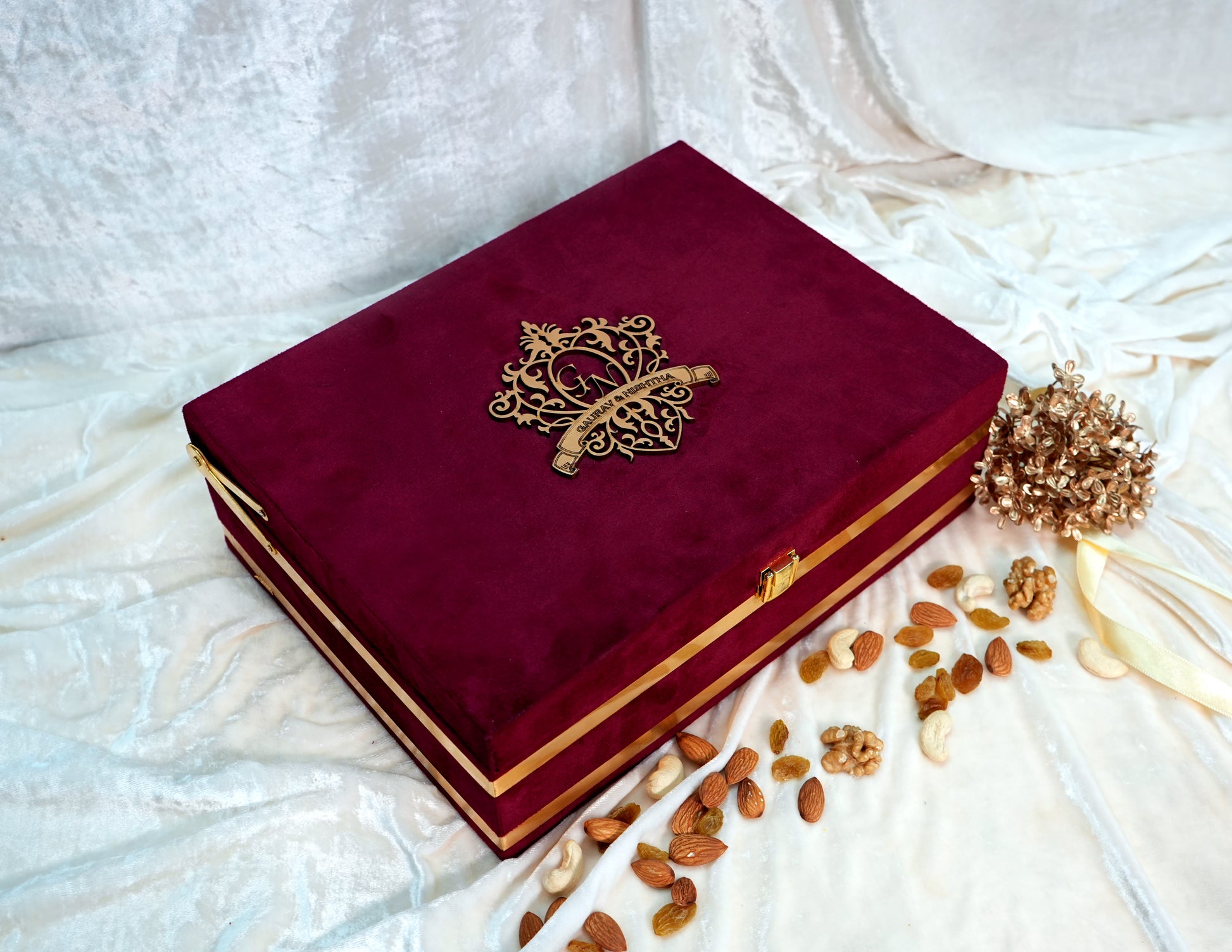 Riwaz Luxe Velvet Red Gift Box | Elegant Assortment of Almonds, Cashews, Walnuts & Raisins | 100% Natural & Premium Quality | Perfect Gift