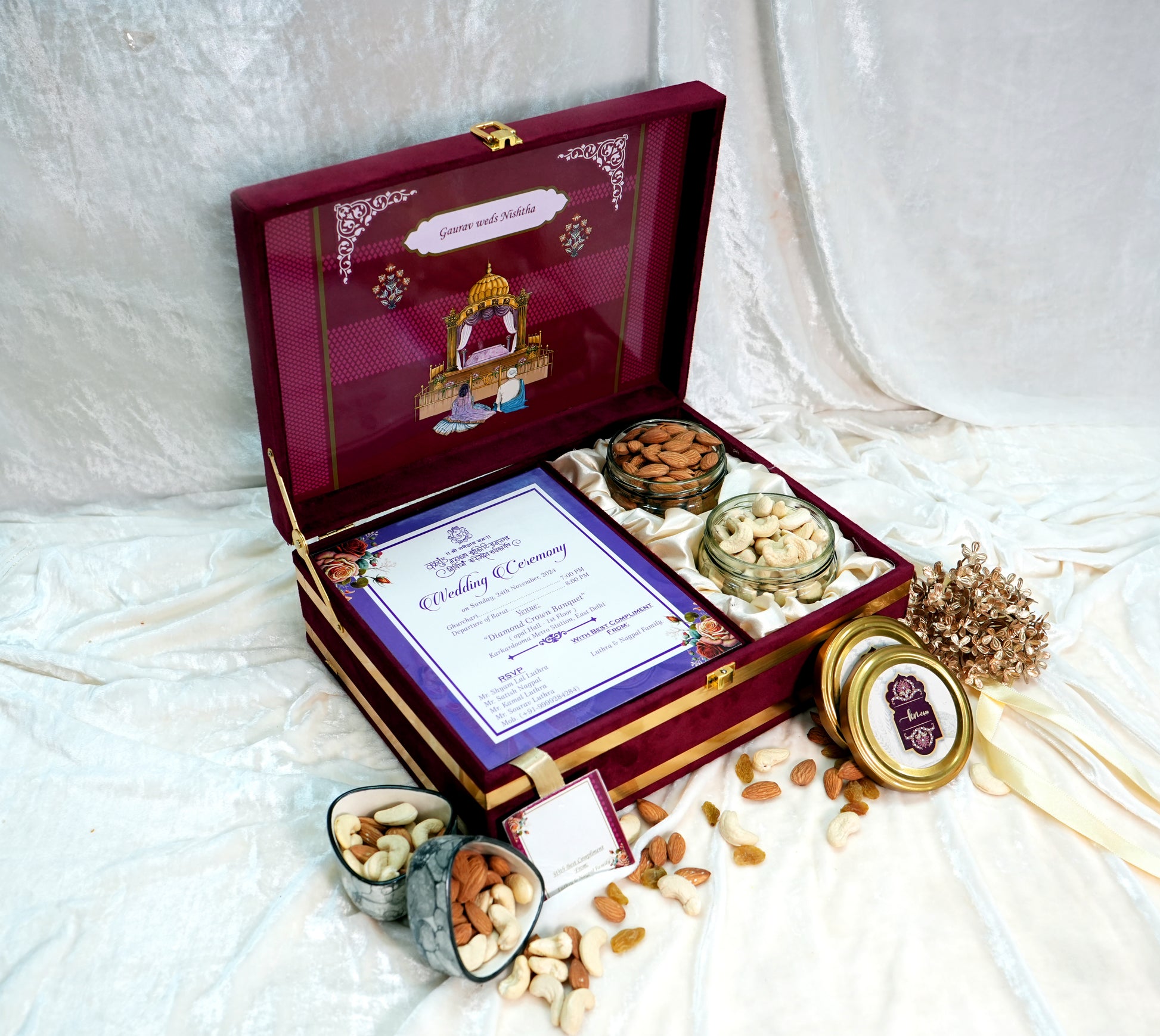 Riwaz Luxe Velvet Red Gift Box | Elegant Assortment of Almonds, Cashews, Walnuts & Raisins | 100% Natural & Premium Quality | Perfect Gift