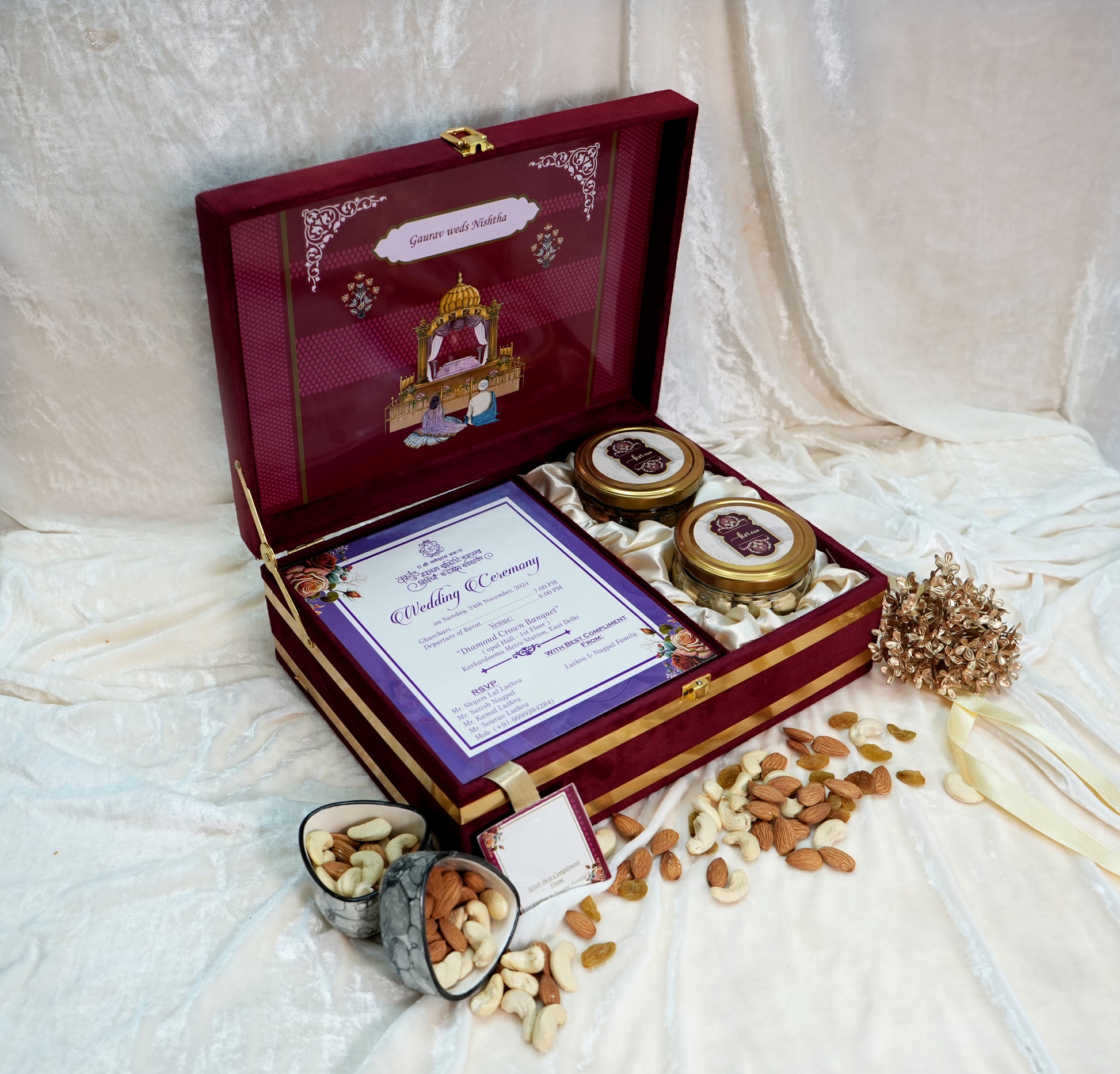 Riwaz Luxe Velvet Red Gift Box | Elegant Assortment of Almonds, Cashews, Walnuts & Raisins | 100% Natural & Premium Quality | Perfect Gift